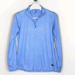 Hot Chillys Womens Blue Peach Skin 1/4 zip Mock Neck Top Size Large Baselayer